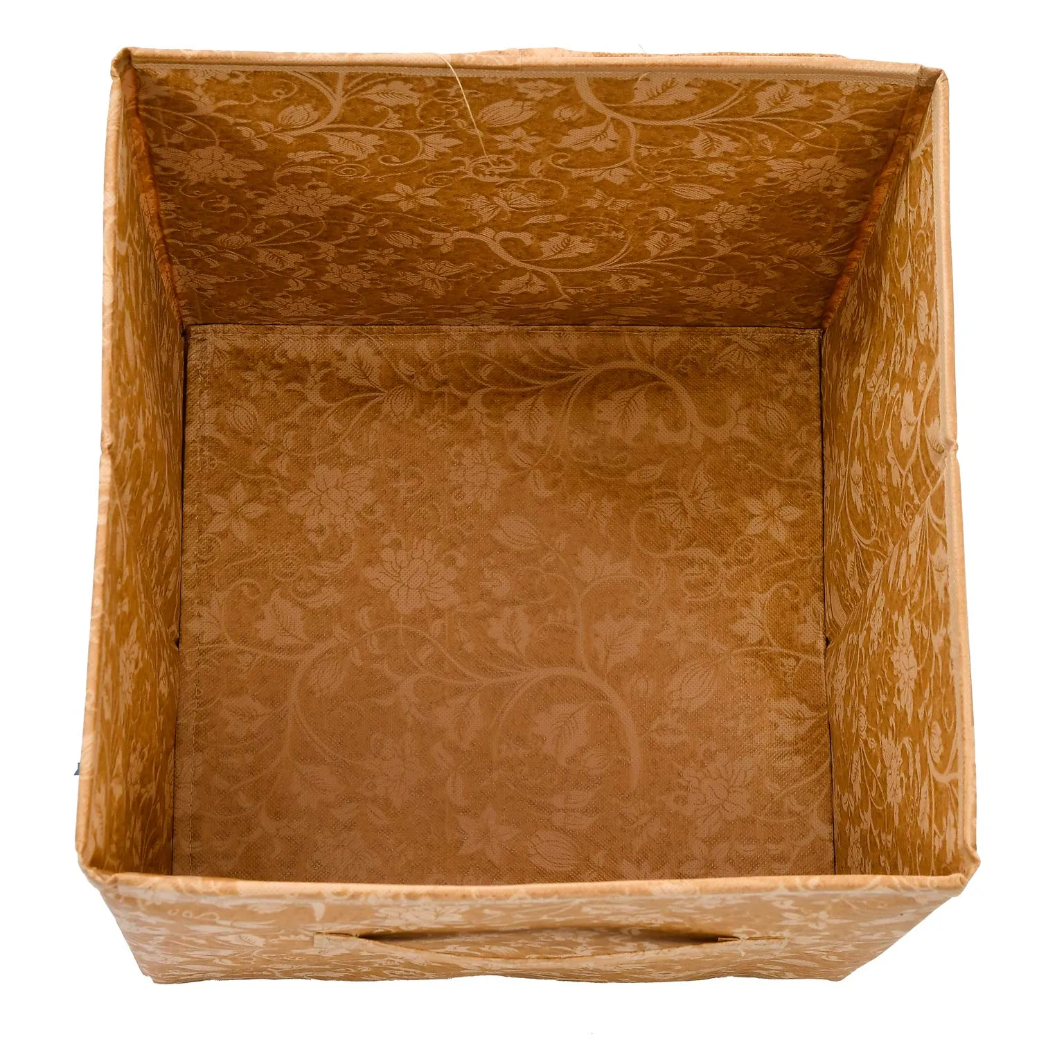 Heart Home Metallic Flower Printed Multipurposes Storage Box/Organizer With Handles- Pack of 3 (Brown) -HS43HEARTH26255