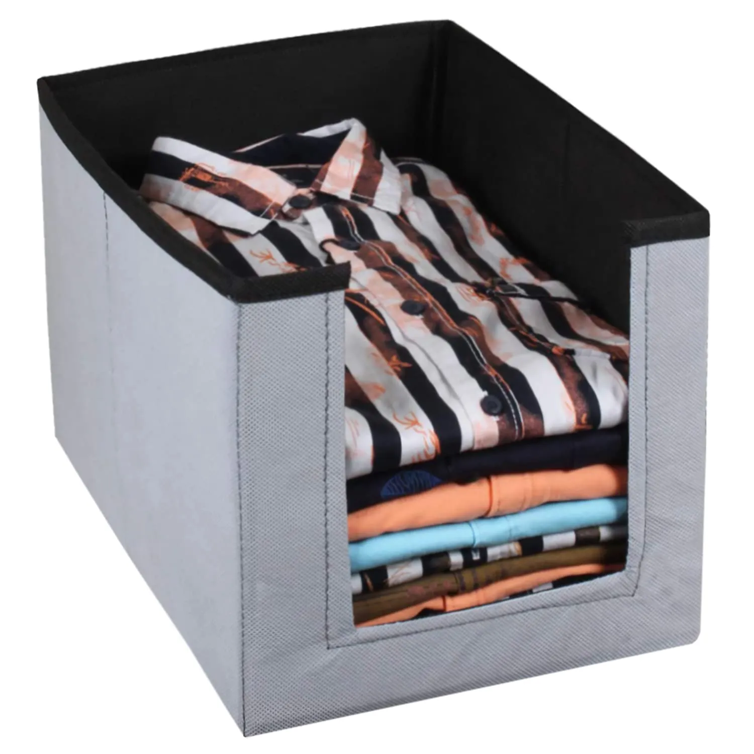 Heart Home Multiuses Non-Woven Closet Organizer With Handles- Pack of 3 (Black & Grey) -HS43HEARTH26541
