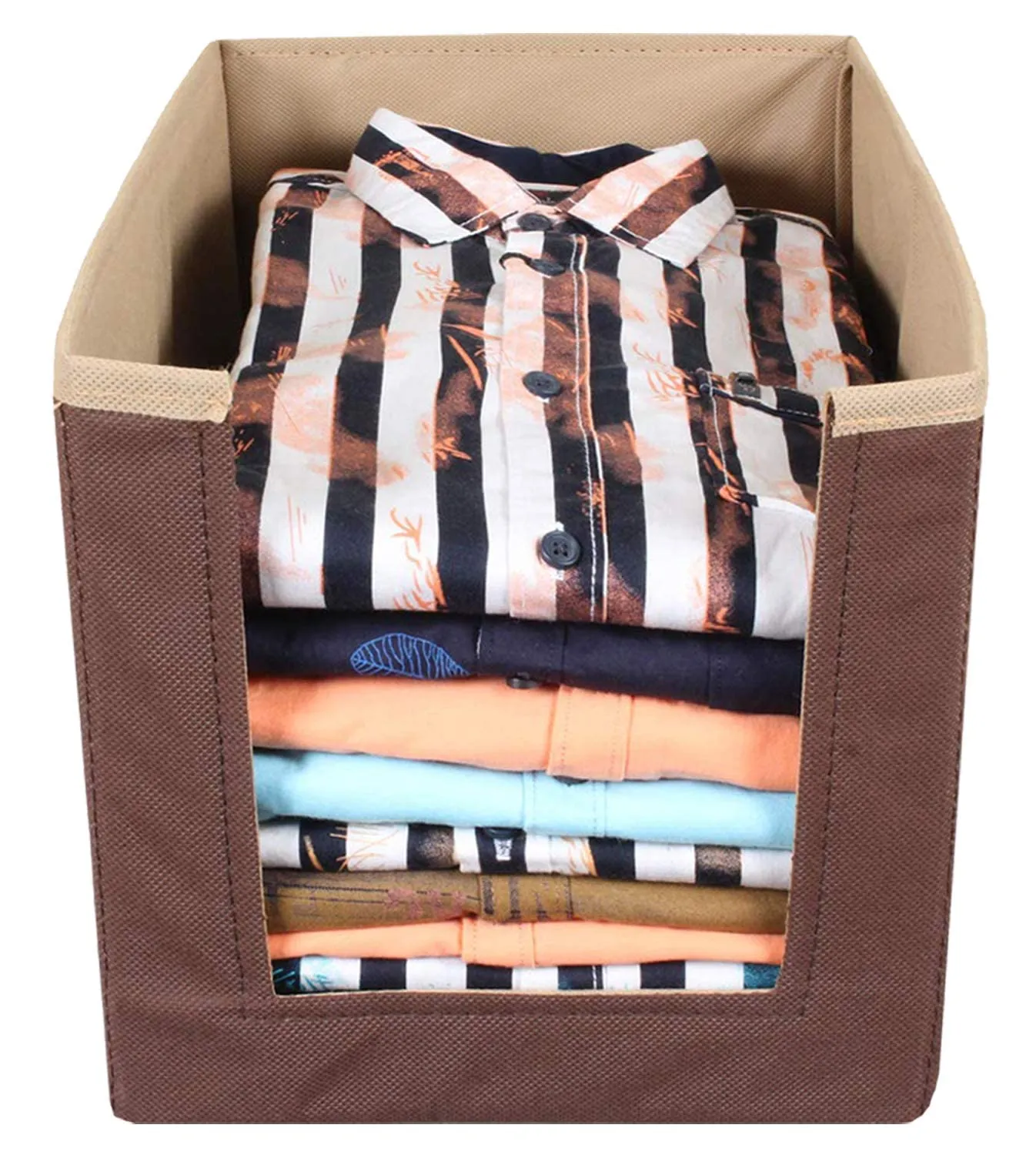 Heart Home Multiuses Non-Woven Closet Organizer With Handles- Pack of 3 (Brown) -HS43HEARTH26551
