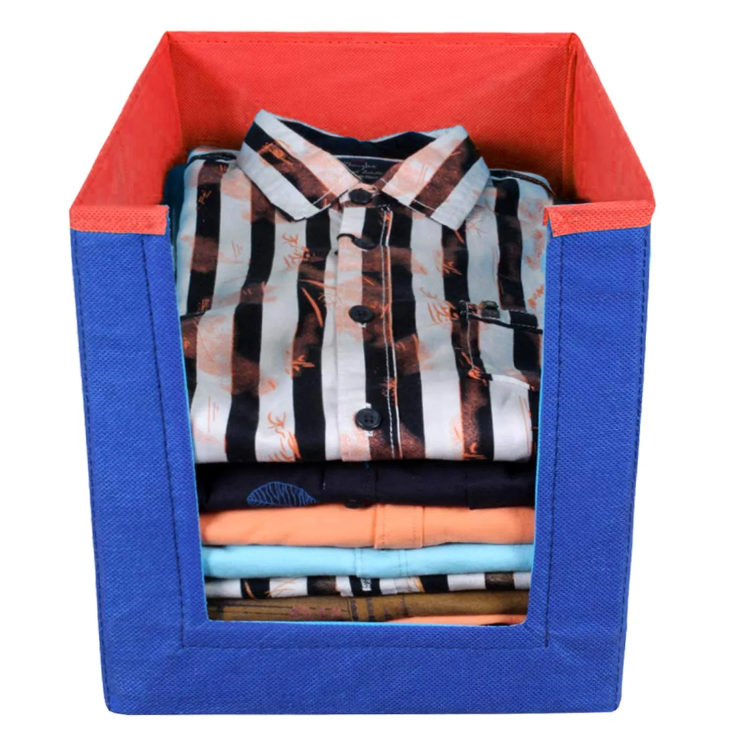 Heart Home Non-Woven Foldable Shirt Stacker Closet Organizer With Handles- Pack of 3 (Red & Blue)-HS43HEARTH26530