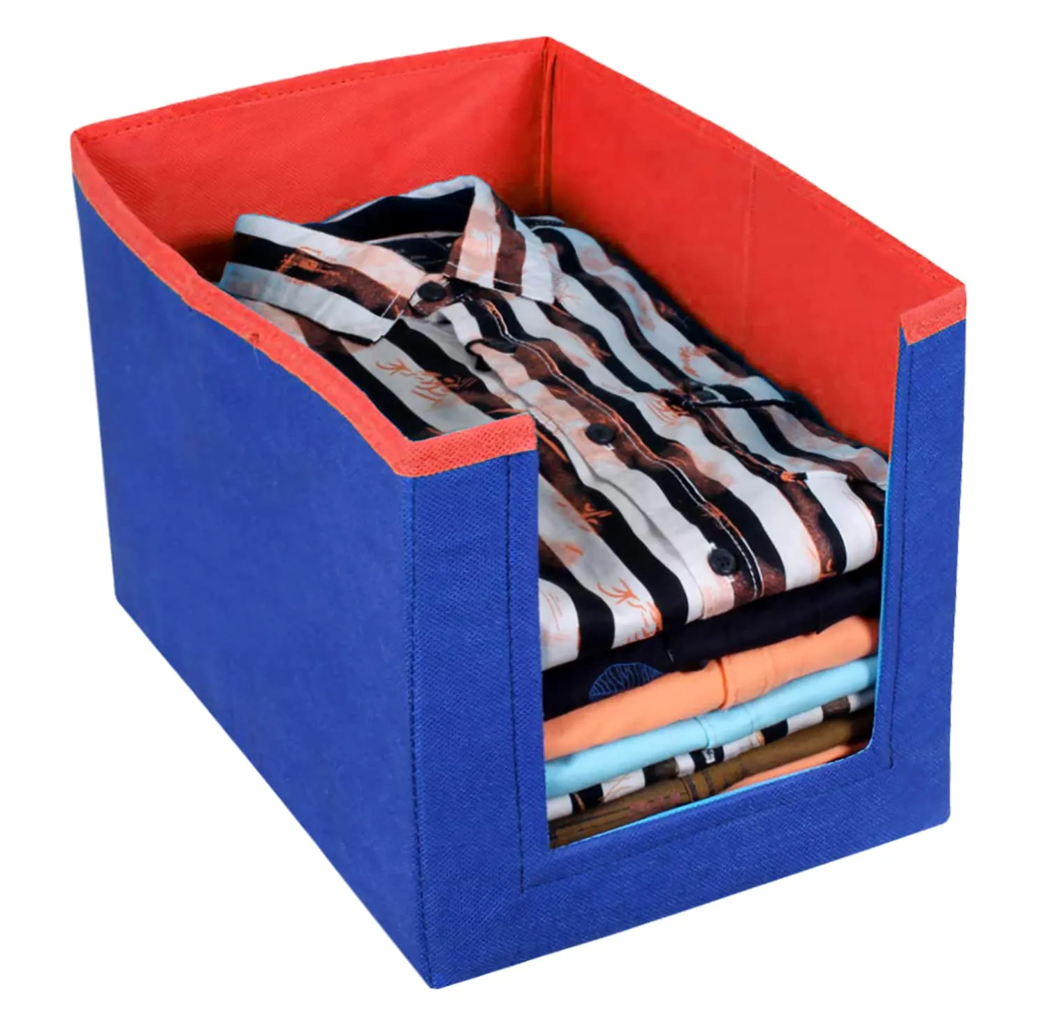 Heart Home Non-Woven Foldable Shirt Stacker Closet Organizer With Handles- Pack of 3 (Red & Blue)-HS43HEARTH26530