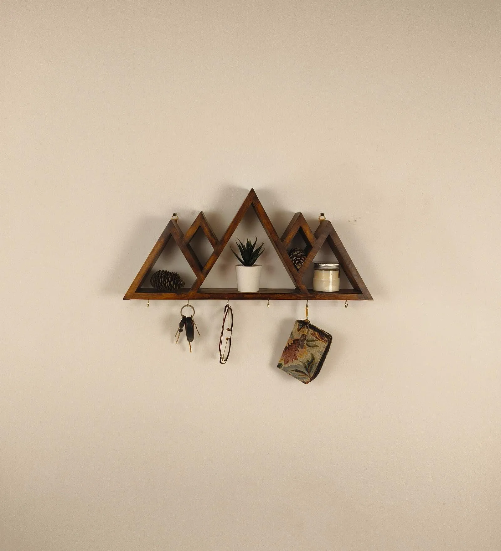 Heritage Wooden Wall Shelf Organiser With Key Holders