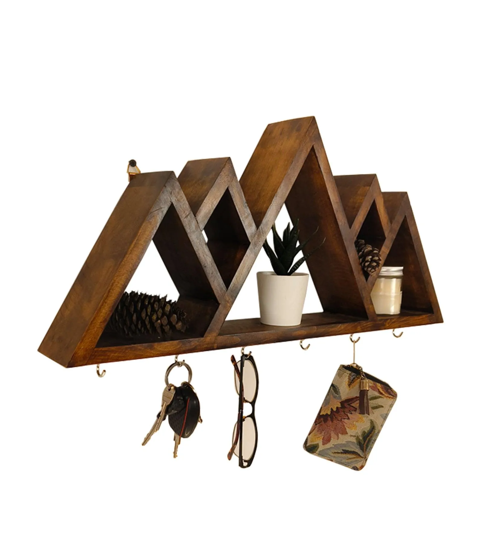 Heritage Wooden Wall Shelf Organiser With Key Holders