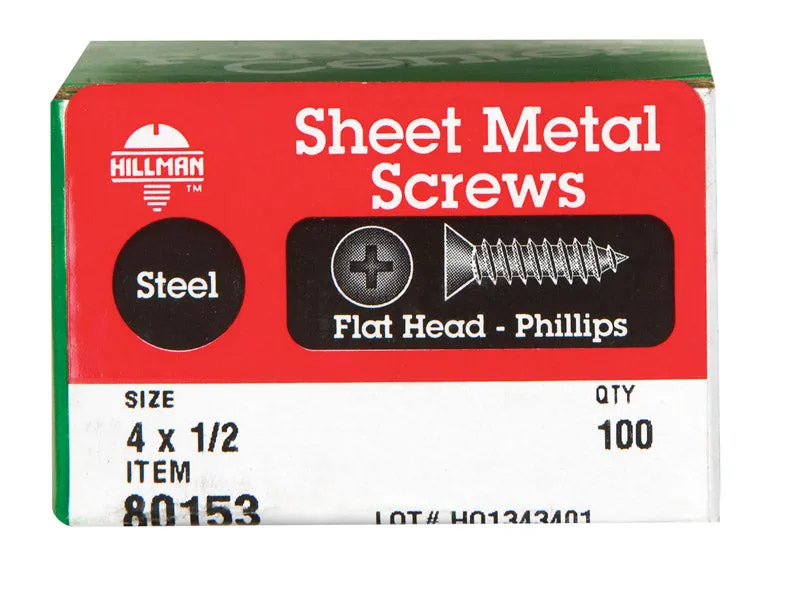 Hillman No. 4 X 1/2 in. L Phillips Flat Head Sheet Metal Screws 100 pk