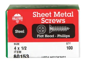 Hillman No. 4 X 1/2 in. L Phillips Flat Head Sheet Metal Screws 100 pk