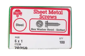 Hillman No. 6 X 1 in. L Slotted Hex Washer Head Sheet Metal Screws 100 pk