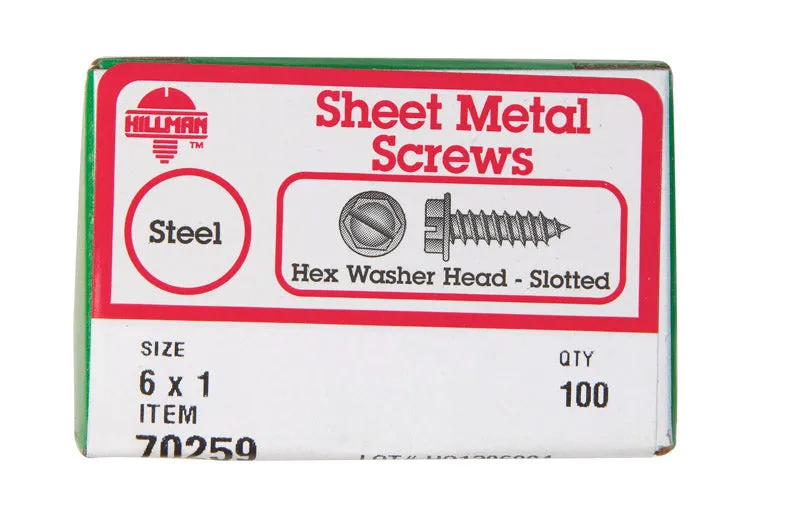 Hillman No. 6 X 1 in. L Slotted Hex Washer Head Sheet Metal Screws 100 pk