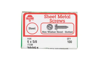 Hillman No. 6 X 5/8 in. L Slotted Hex Washer Head Sheet Metal Screws 100 pk