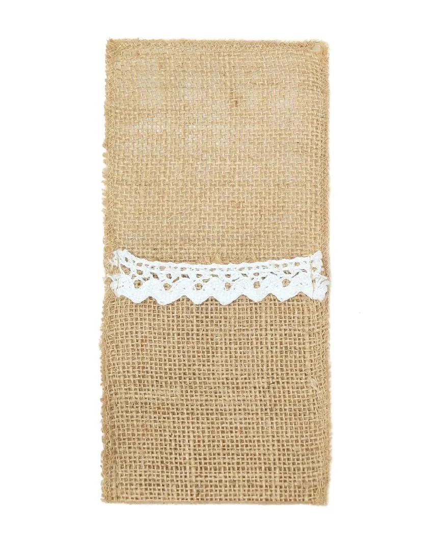Jute Cutlery Pocket Bow Utensil Holders | Set of 6 | 6 x 3 inches