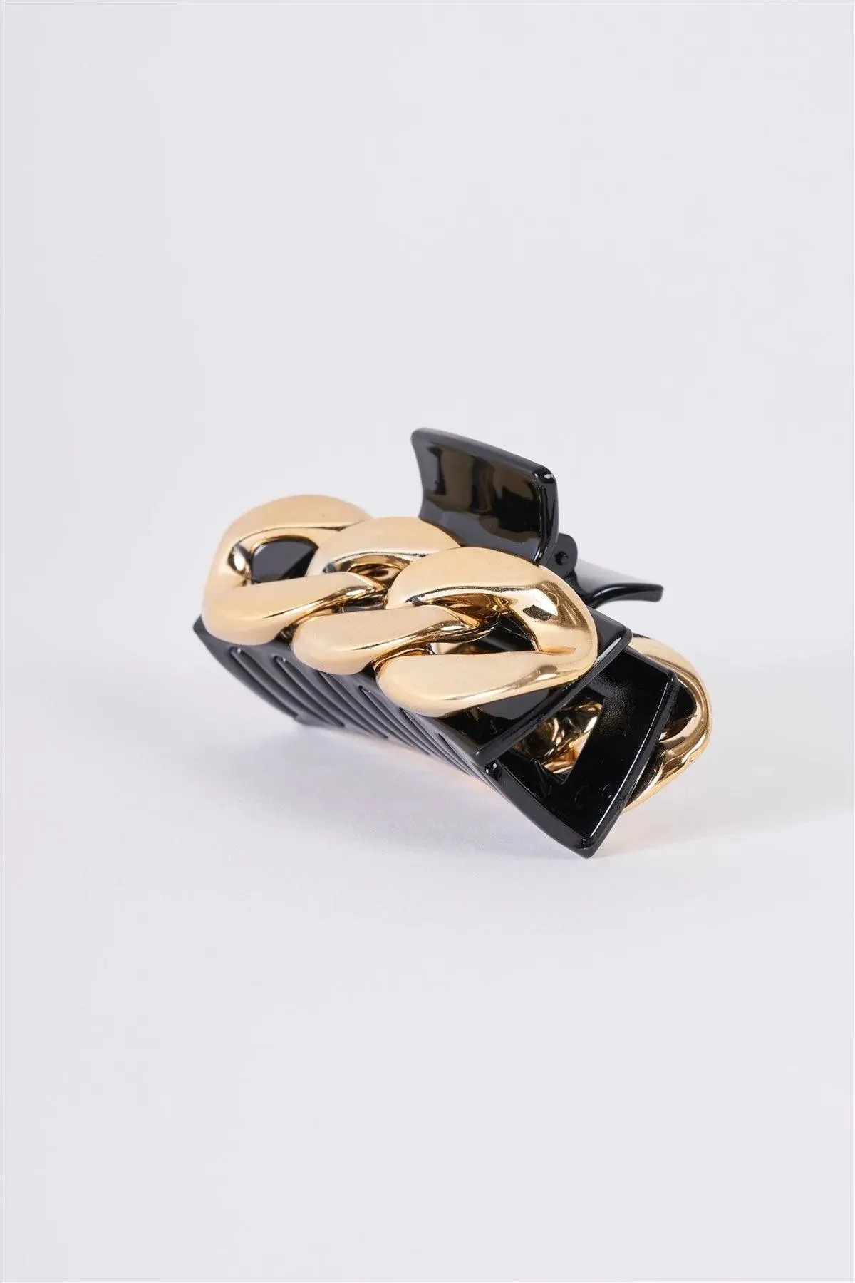 Large Gold Chain Black Glossy  Claw Hair Clip /3 Pieces