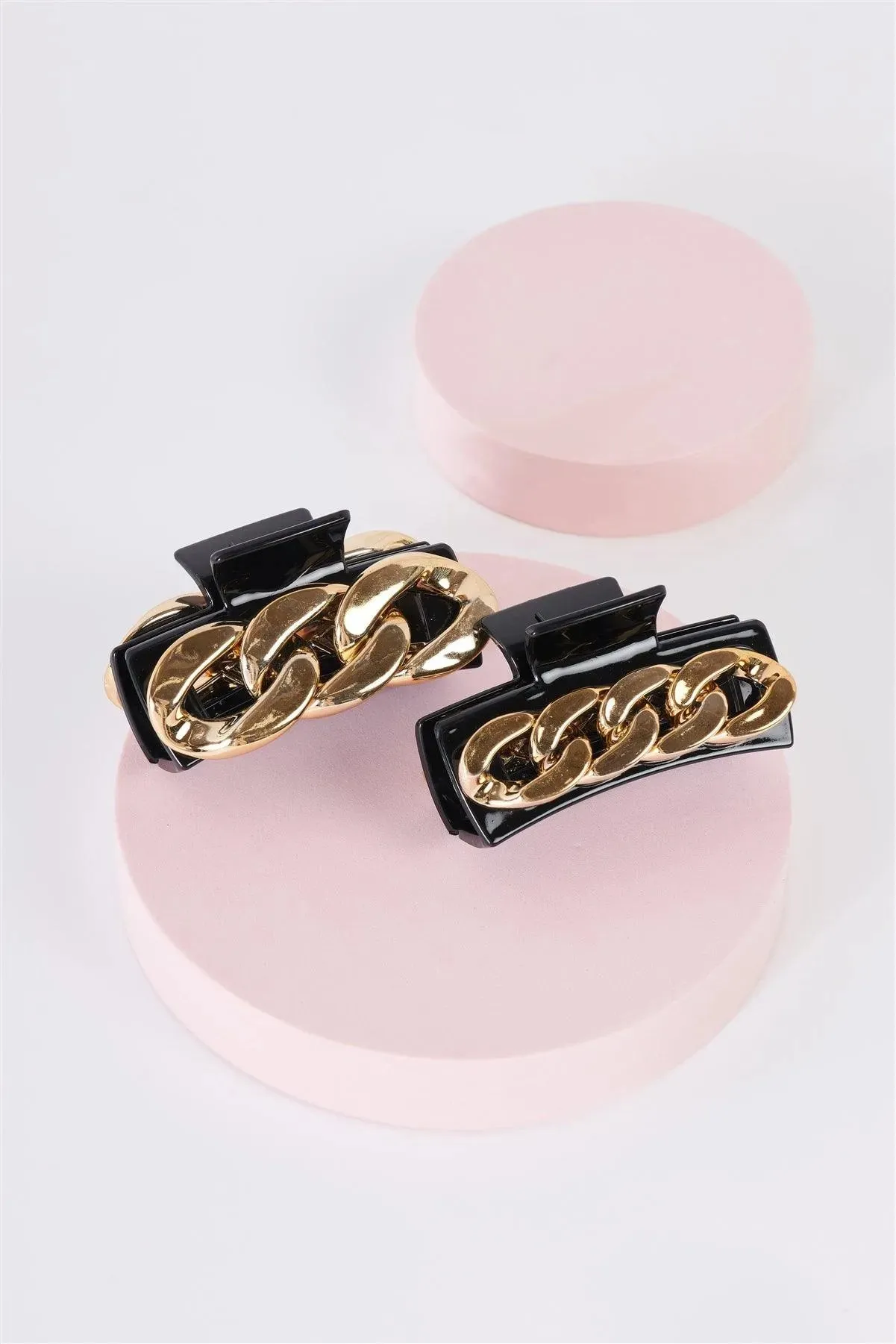 Large Gold Chain Black Glossy  Claw Hair Clip /3 Pieces