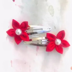 Leyana's Boutique 3 pack Gingham Flower Hair Clips for Girls