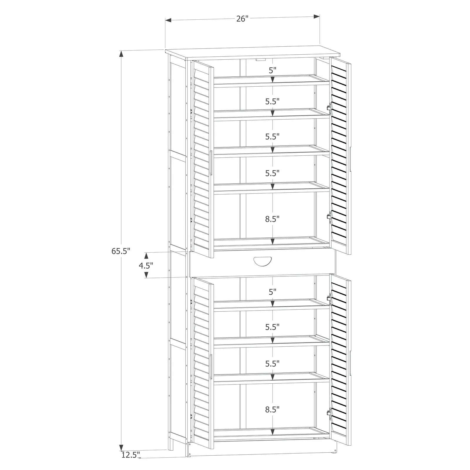 Louver Panel Shoe Cabinet - 26" - 10 Tier - with Drawer