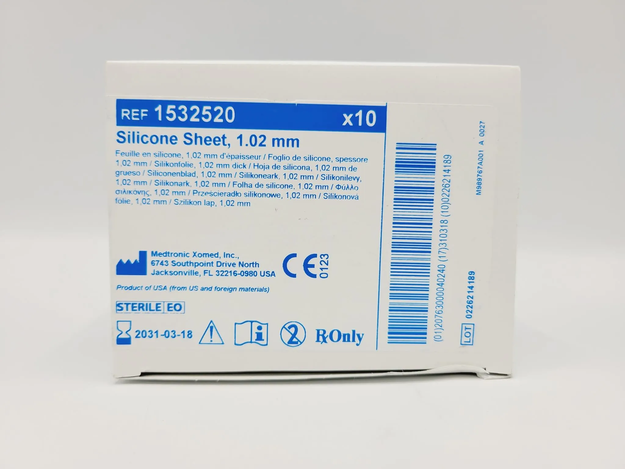 Medtronic 1532520 5x5cm Silicone Sheet 1.02mm Box Of 10