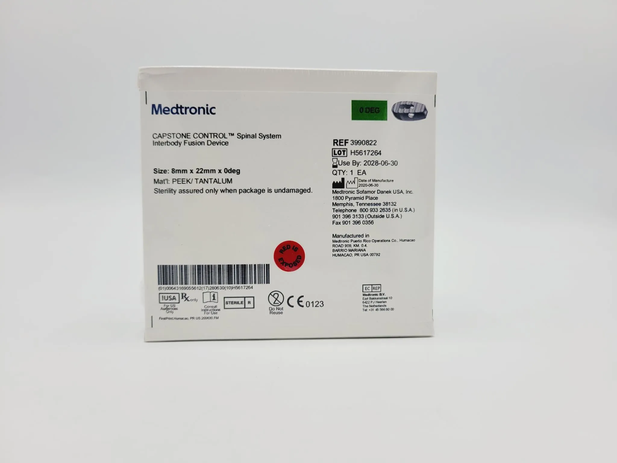 Medtronic 3990822 0 Deg 8mm x 22mm Capstone Control Interbody Fusion Device