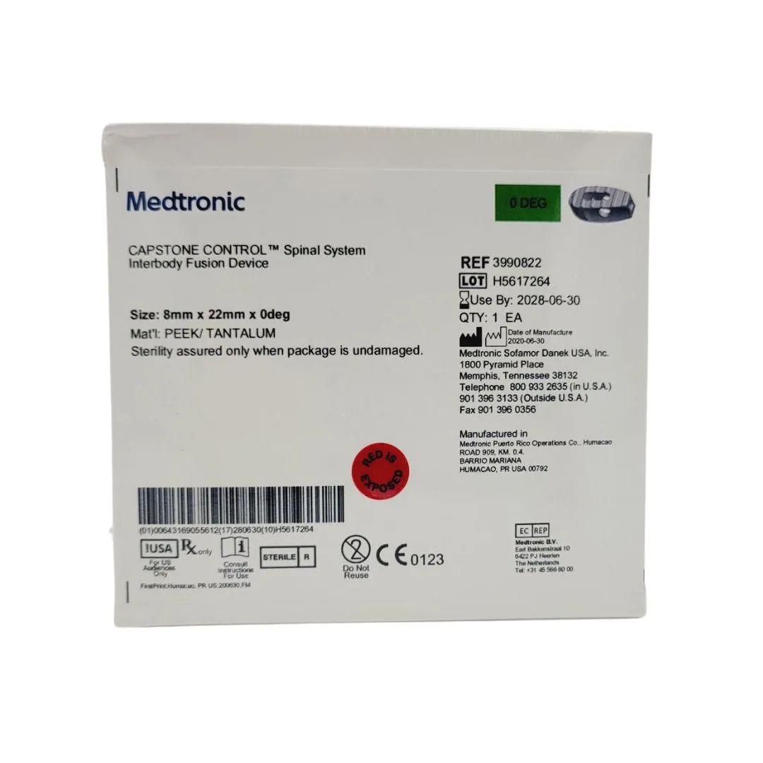 Medtronic 3990822 0 Deg 8mm x 22mm Capstone Control Interbody Fusion Device