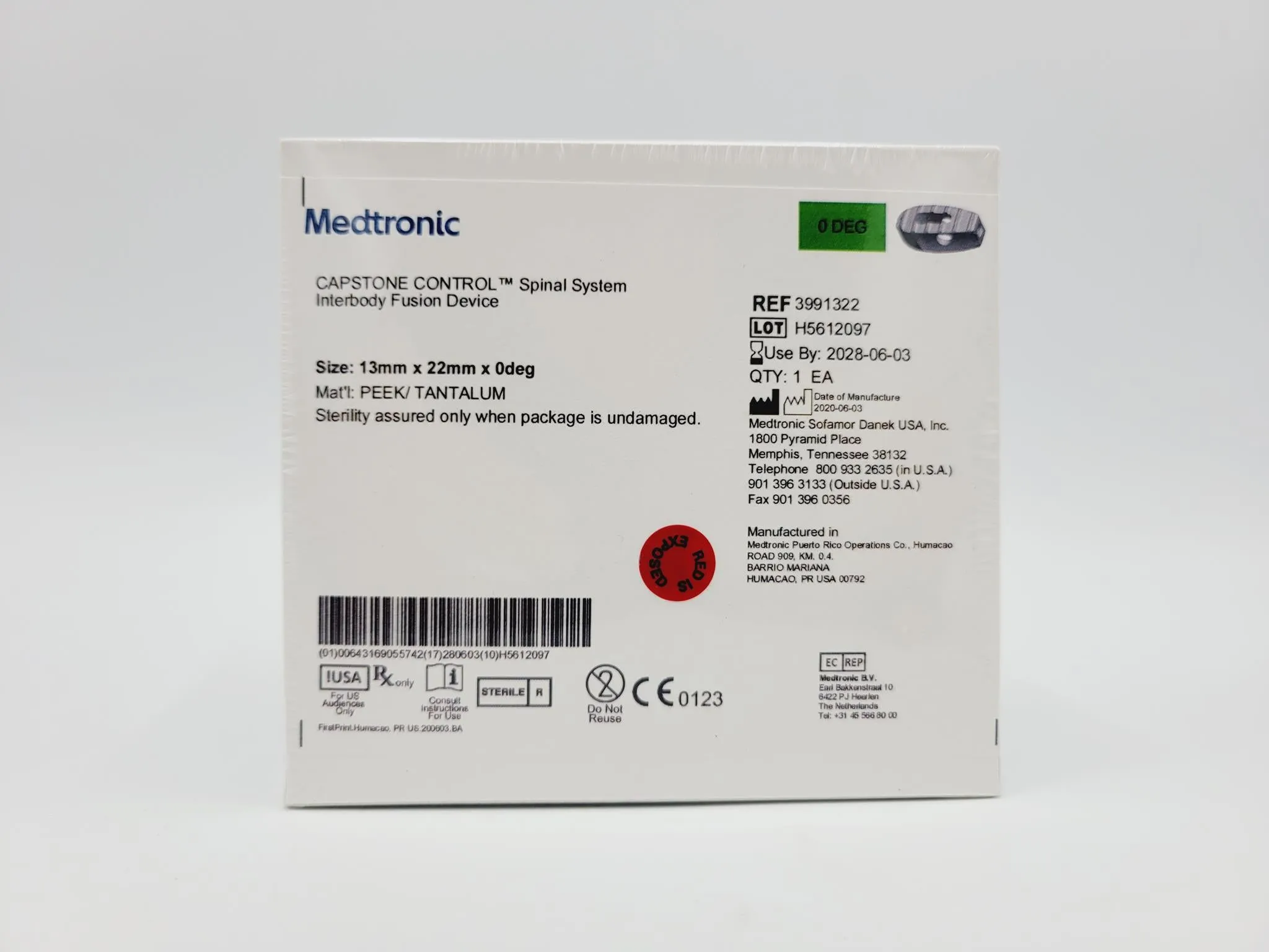 Medtronic 3991322 0 Deg 13mm x 22mm Capstone Control Interbody Fusion Device