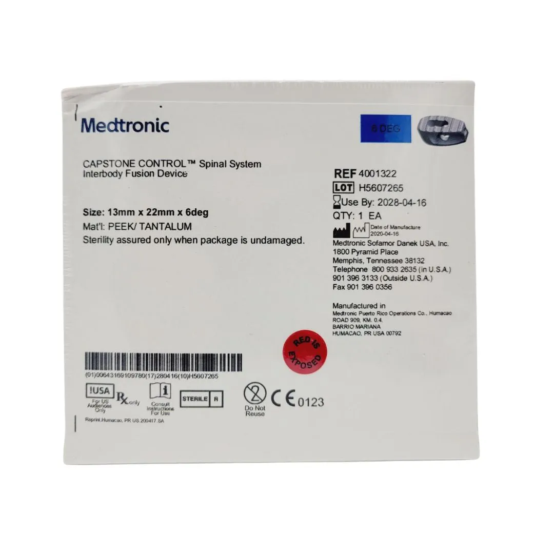 Medtronic 4001322 6 Deg 13mm x 22mm Capstone Control Interbody Fusion Device