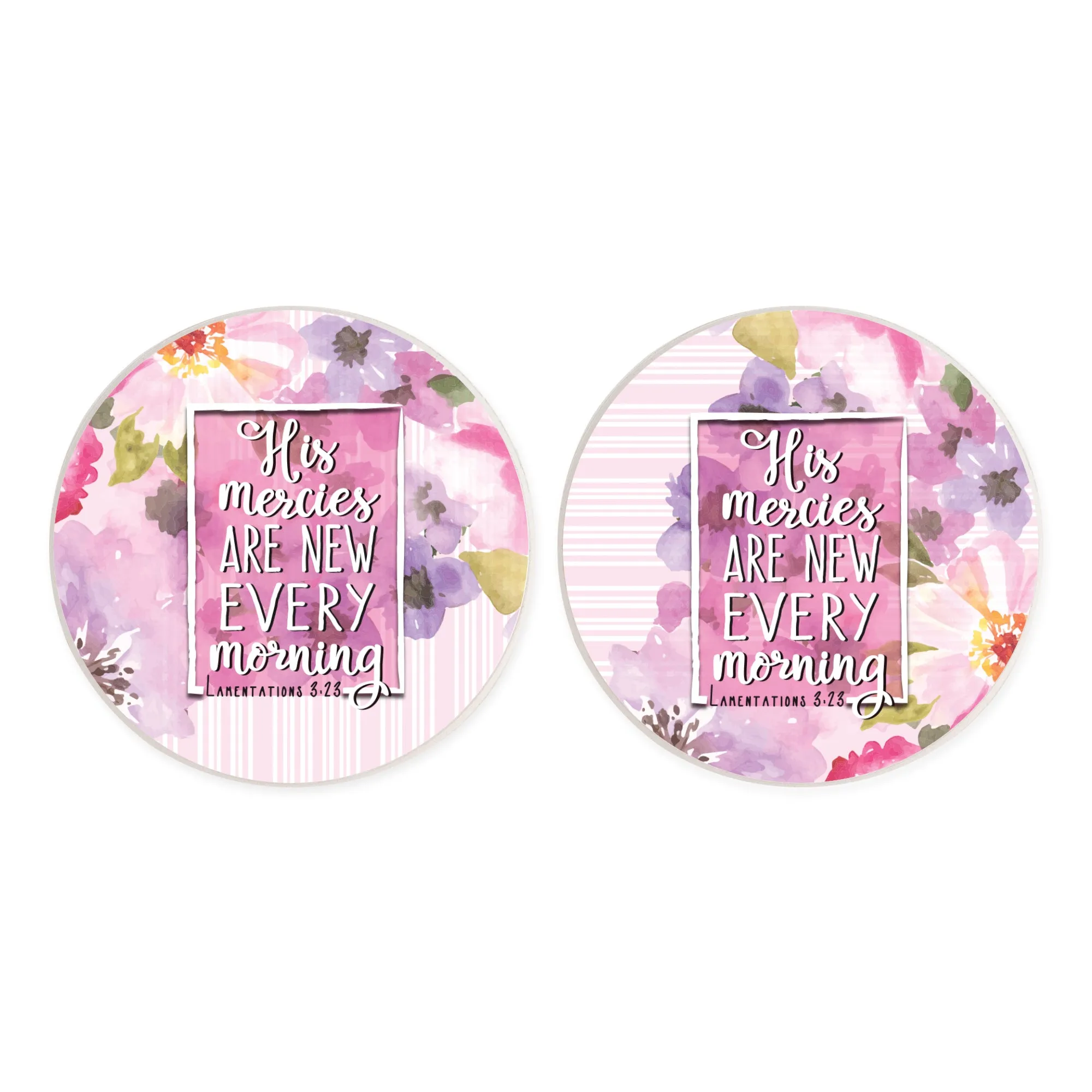 Mercies New Morning Floral Pink 2.75 x 2.75 Ceramic Car Coasters Pack of 2