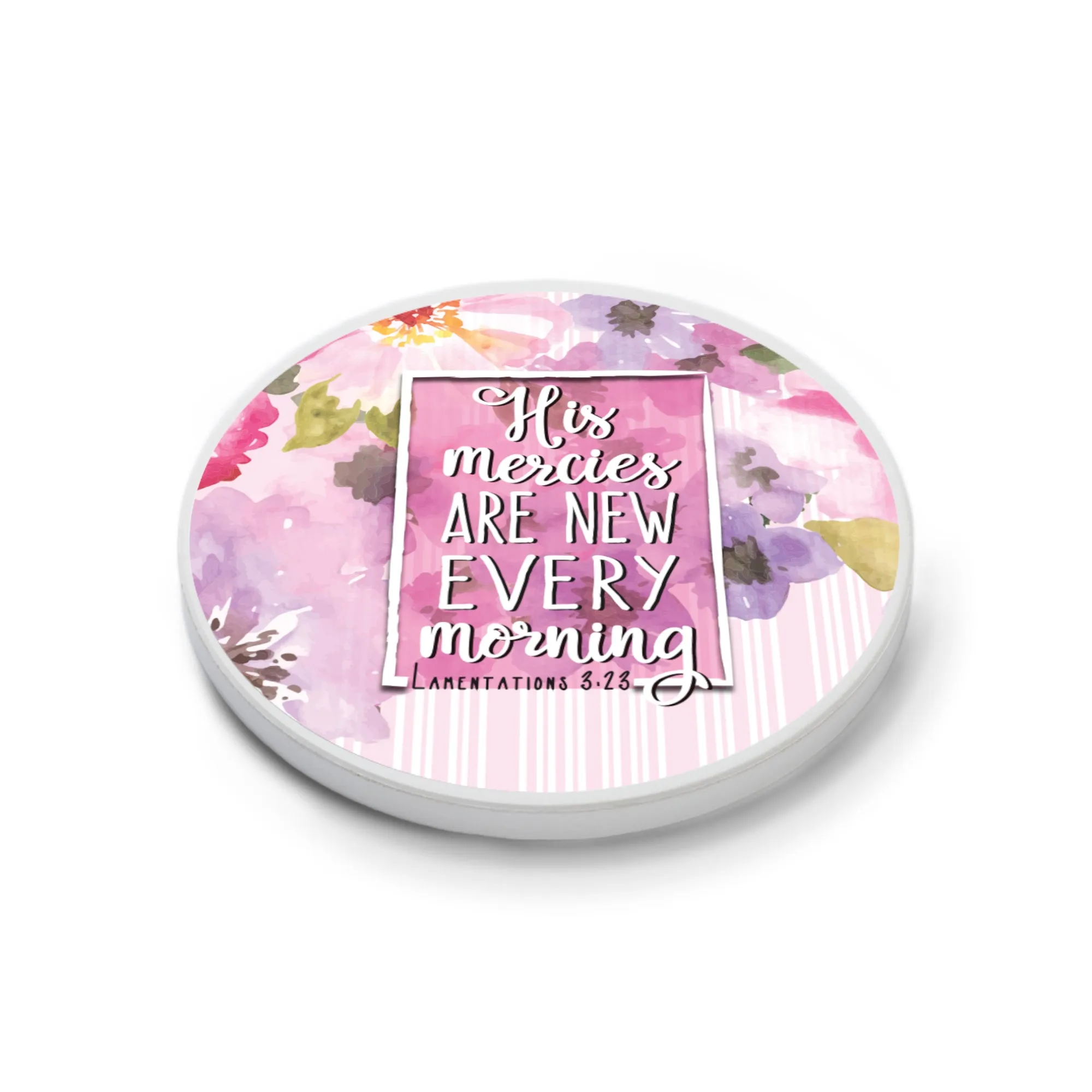 Mercies New Morning Floral Pink 2.75 x 2.75 Ceramic Car Coasters Pack of 2