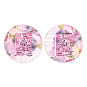 Mercies New Morning Floral Pink 2.75 x 2.75 Ceramic Car Coasters Pack of 2