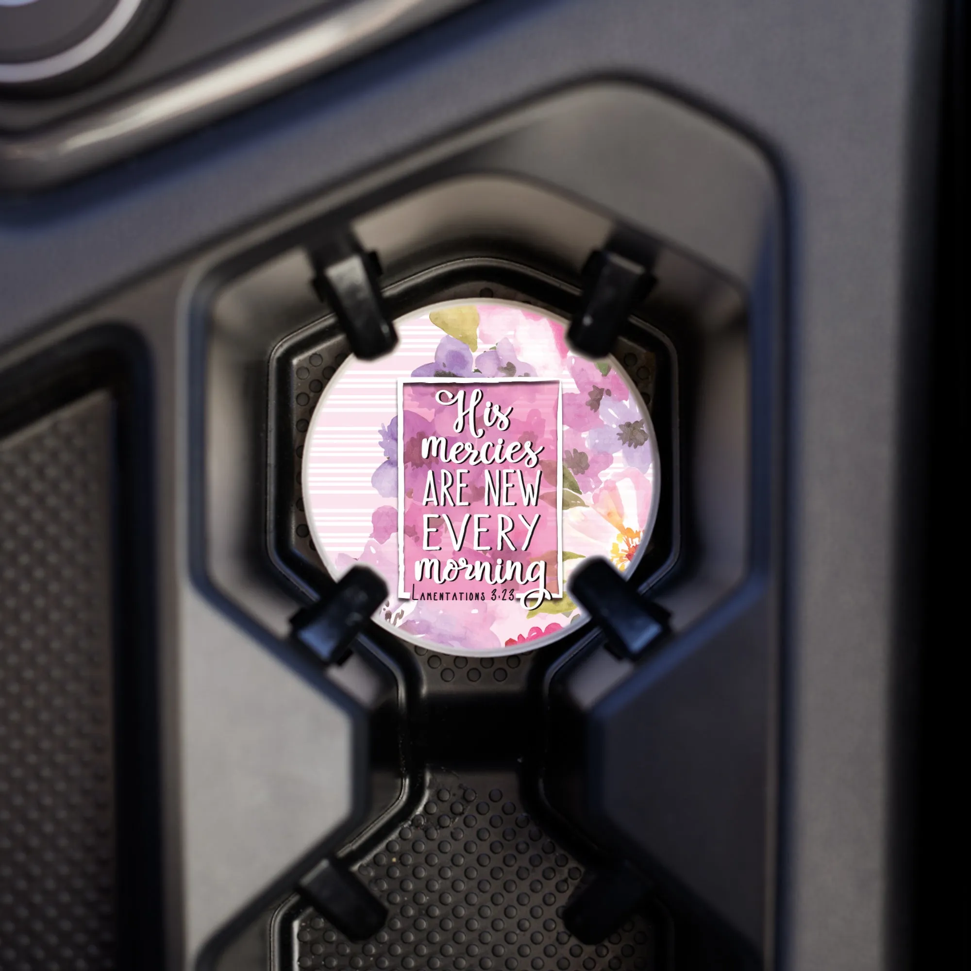 Mercies New Morning Floral Pink 2.75 x 2.75 Ceramic Car Coasters Pack of 2