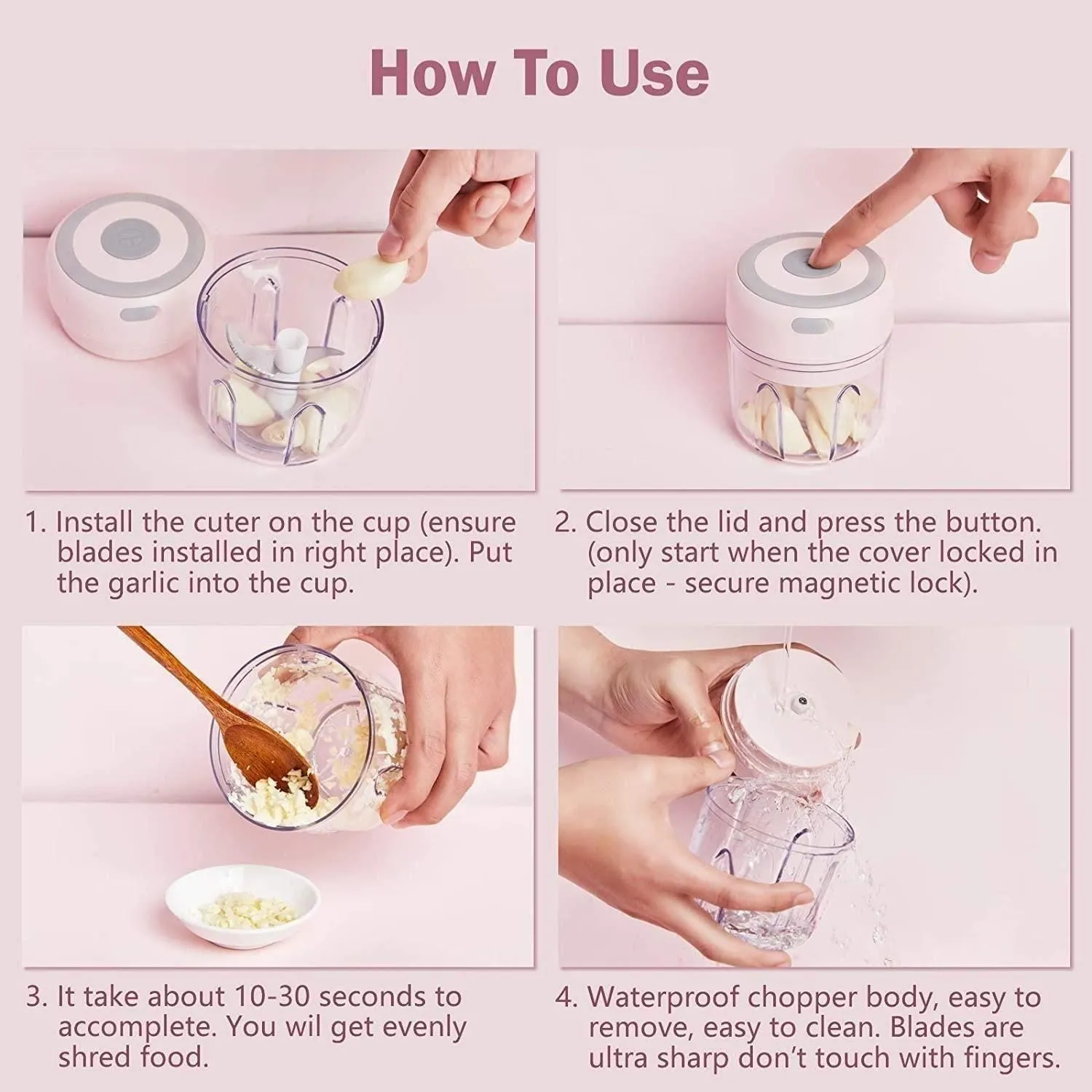 Mini Chopper-Cordless Palm sized Lovely Mini Food Chopper for Garlic