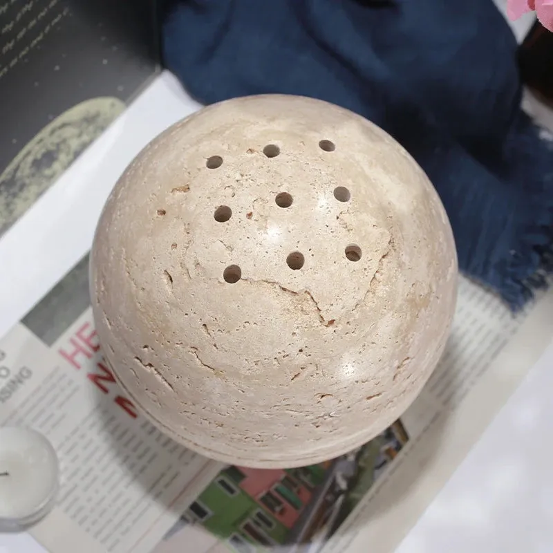Natural Travertine Stone Sphere Incense Burner | Mubkhar Incense Burner