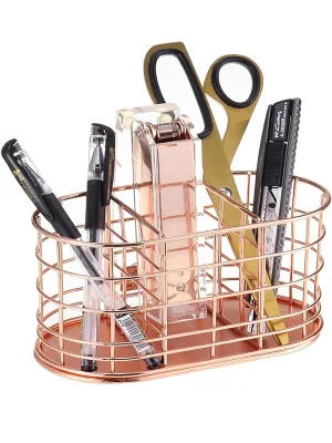 Pen Holder With 3 Compartments, Rose Gold