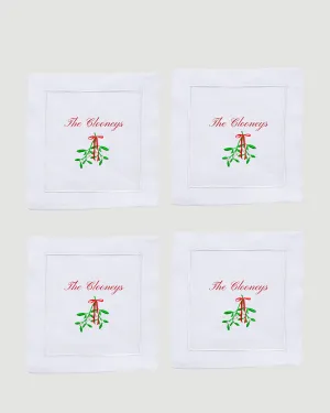 Personalised Mistletoe Cocktail Napkins (Set of 4)