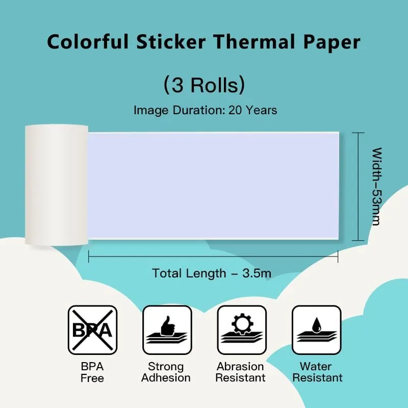 Phomemo 53mm Green/Orange/Purple Sticker 20-Year-Lasting Thermal Paper for M02/M02S/M02Pro/M03/M04S/M04AS/M832/P2S丨3 Rolls