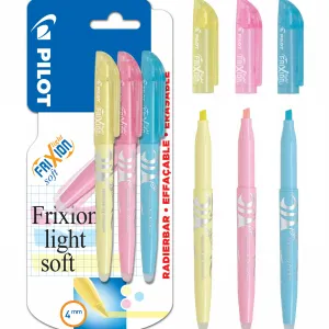 Pilot FriXion Light Soft Erasable Pastel Highlighter Triple Blister 3pk - Pastel Yellow, Pink, Blue