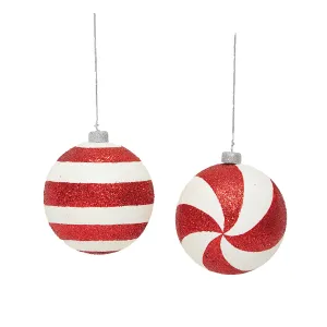 Red and White Stripe Swirl Ornaments, Asst. of 2