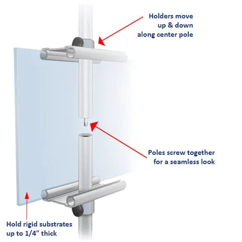 Slide-In Poster Display Floor Stand Sign Holder 96" Inches tall with Round Base Holds 3 Poster Boards