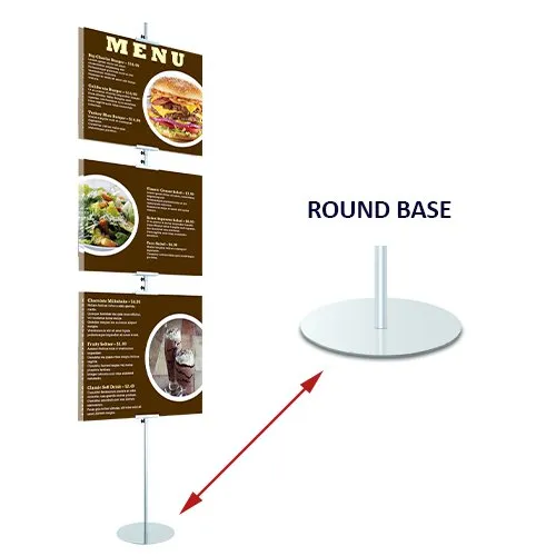 Slide-In Poster Display Floor Stand Sign Holder 96" Inches tall with Round Base Holds 3 Poster Boards