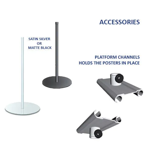 Slide-In Poster Display Floor Stand Sign Holder 96" Inches tall with Round Base Holds 3 Poster Boards