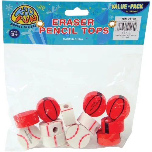 Sport Eraser Pencil Tops Kids Stationery (One Dozen)