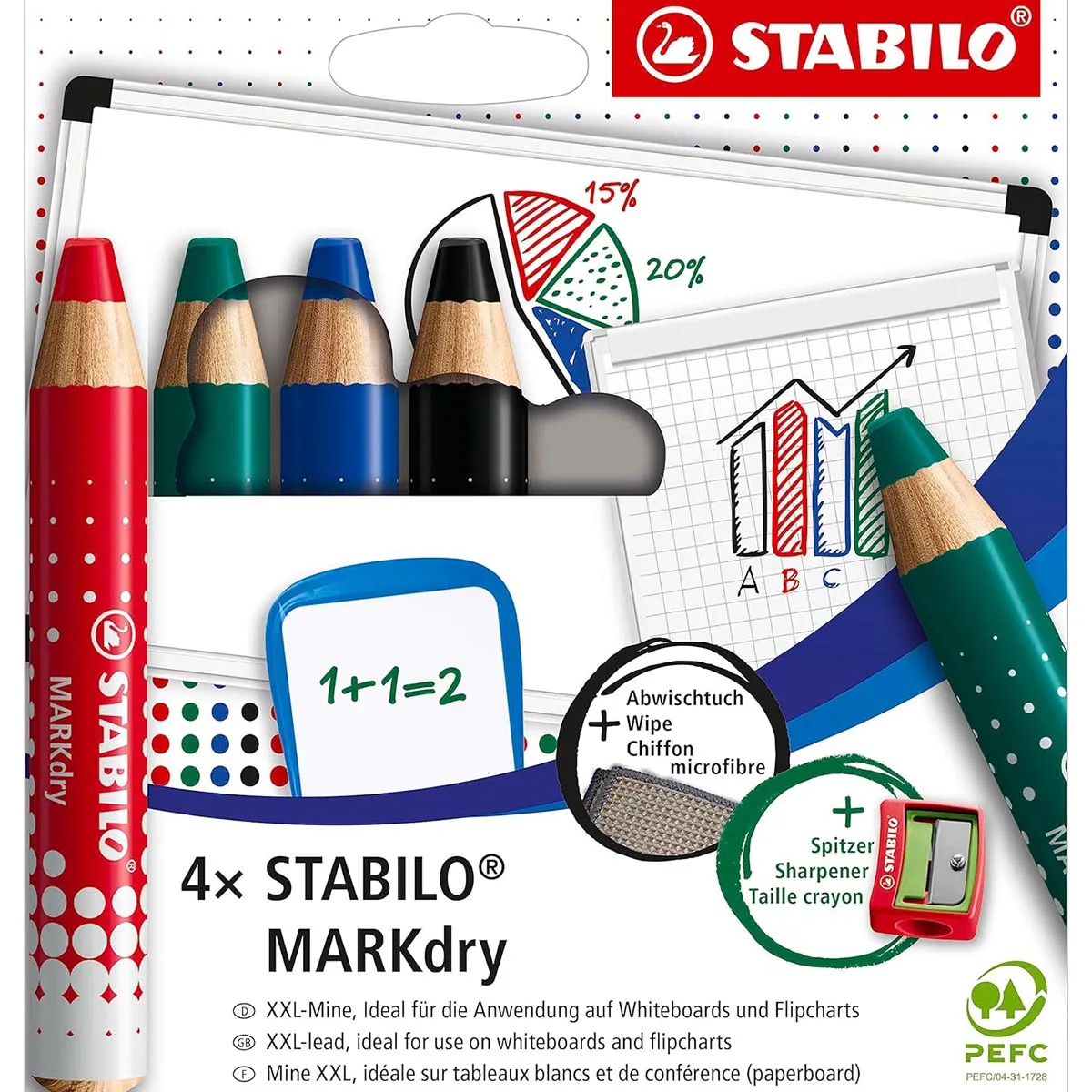 STABILO MARKdry Pencils for Whiteboards and Flipcharts (4 Pack)
