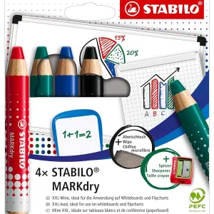 STABILO MARKdry Pencils for Whiteboards and Flipcharts (4 Pack)