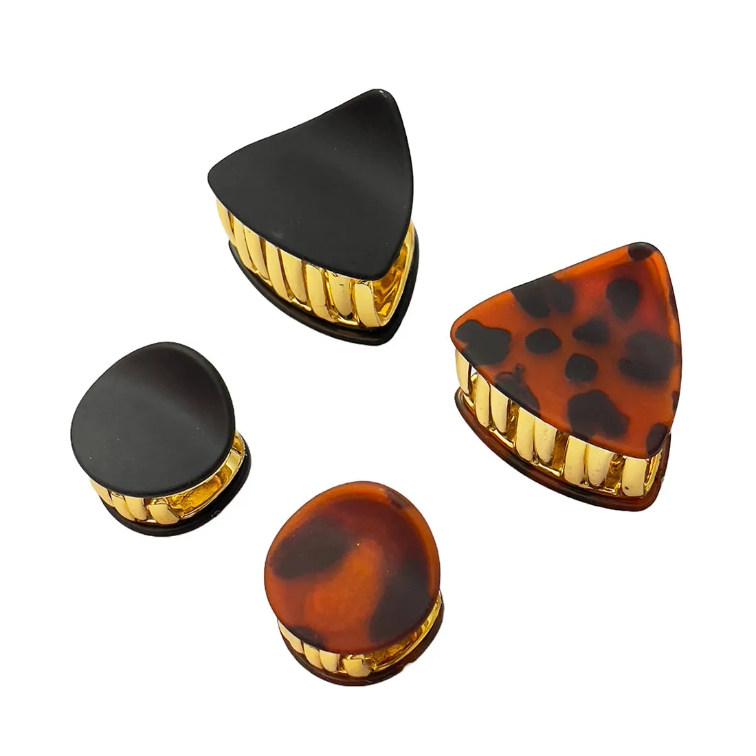 Stylish Set Of 4 Gold-Toned Matte Black & Leopard Print Claw Clutch Clips