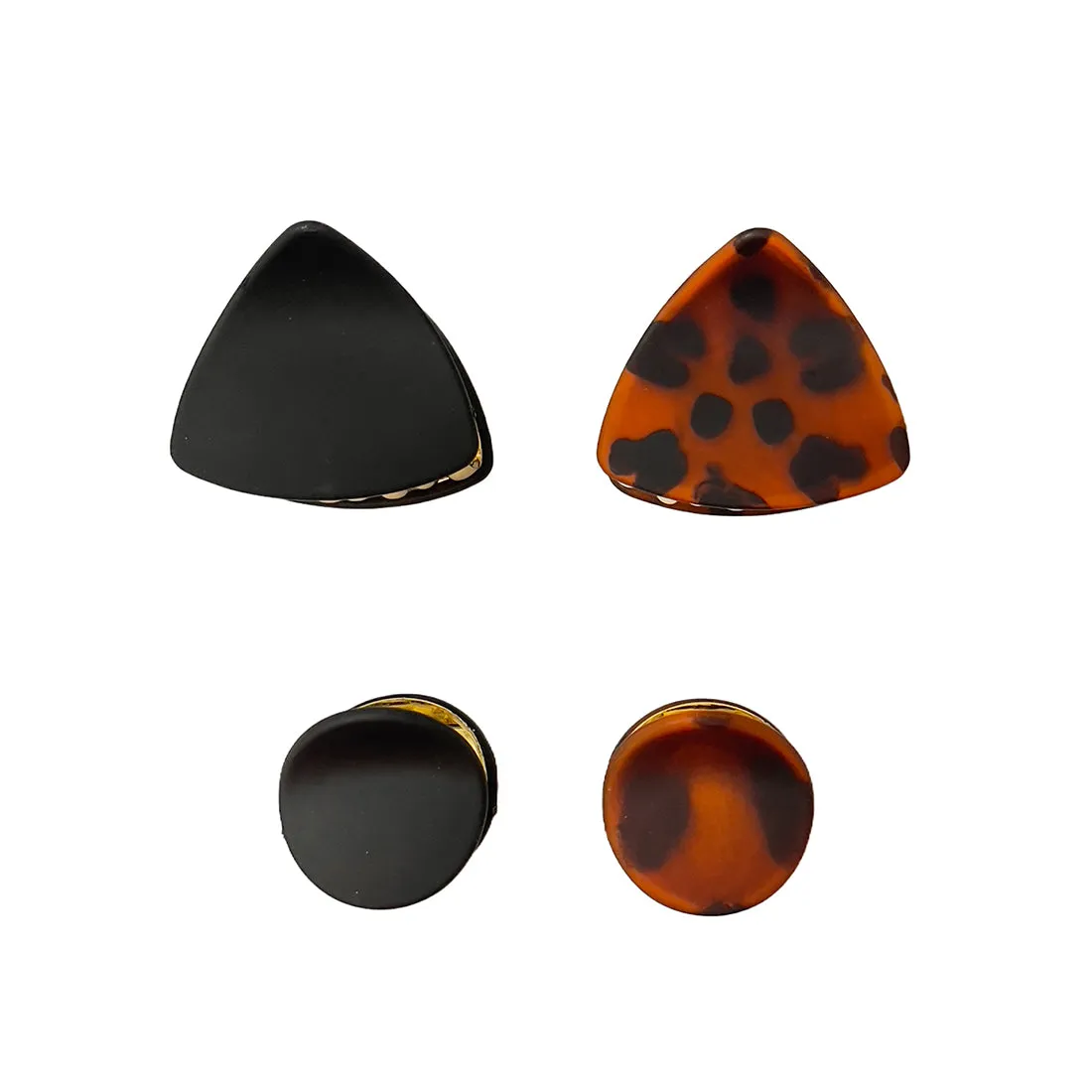 Stylish Set Of 4 Gold-Toned Matte Black & Leopard Print Claw Clutch Clips