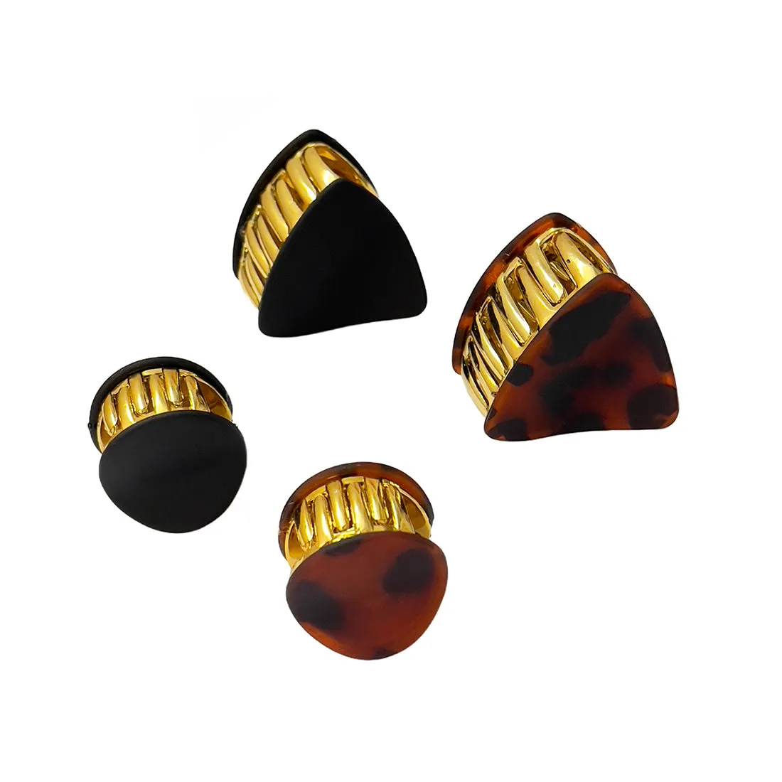 Stylish Set Of 4 Gold-Toned Matte Black & Leopard Print Claw Clutch Clips