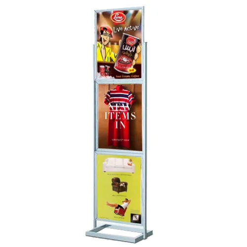 Three-Tier Poster Stand for 22x28 Size Posters | Double-Sided 89" Tall Retail Sign Holder for 3 - 6 Graphics