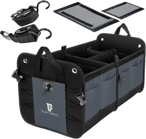Trunkcratepro Premium Multi Compartments Collapsible Portable Trunk Organizer for Auto, SUV, Truck, Minivan (Black) (Regular, Gray)