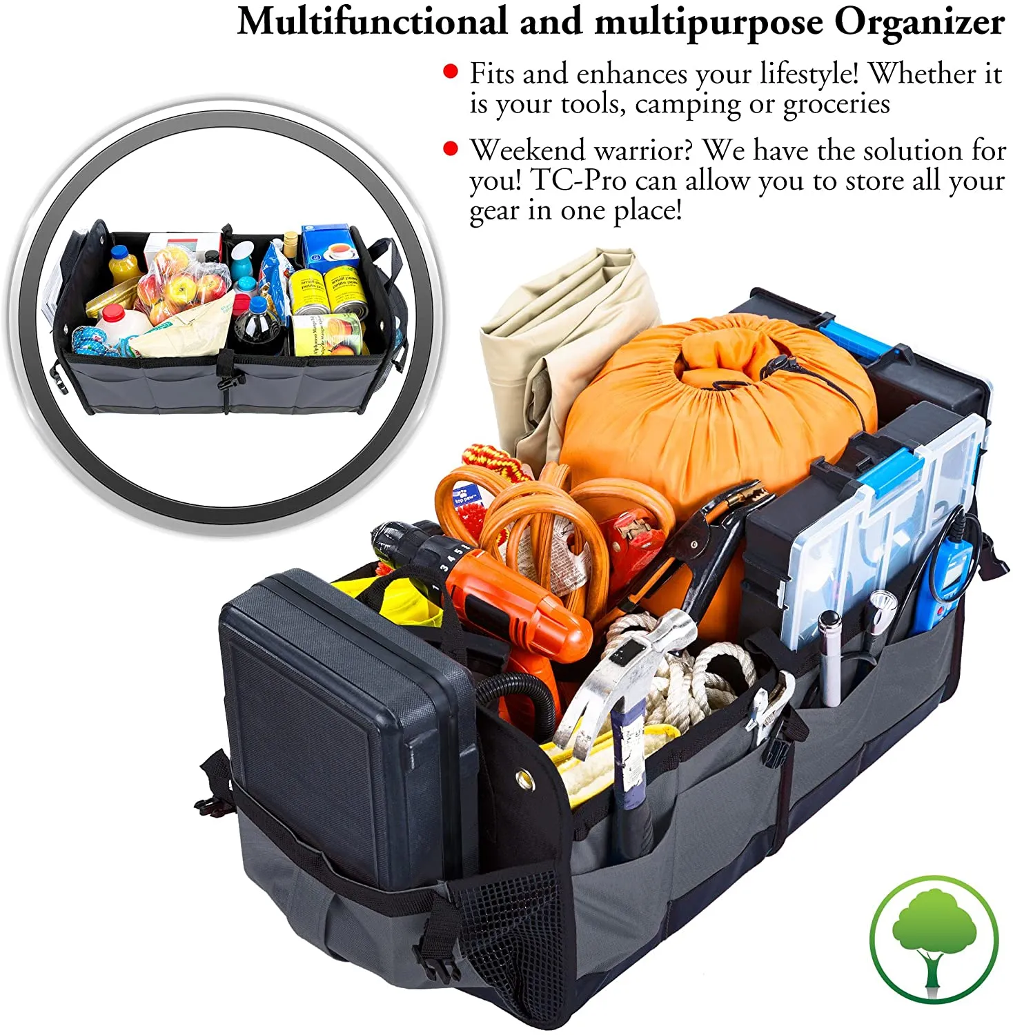 Trunkcratepro Premium Multi Compartments Collapsible Portable Trunk Organizer for Auto, SUV, Truck, Minivan (Black) (Regular, Gray)