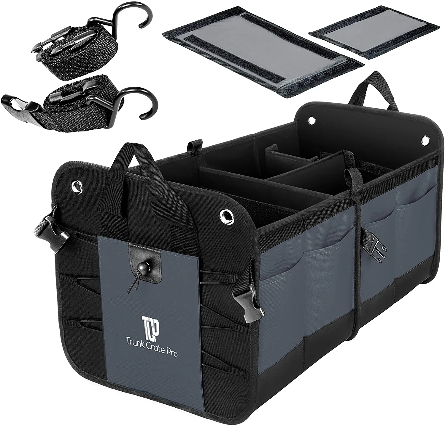Trunkcratepro Premium Multi Compartments Collapsible Portable Trunk Organizer for Auto, SUV, Truck, Minivan (Black) (Regular, Gray)