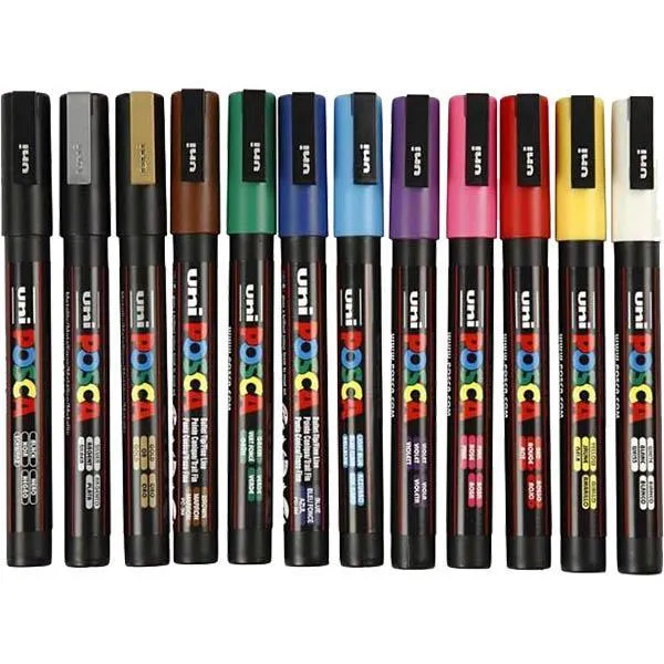 Uni Pc-3M Posca Poster Marker Fine Bullet Tip 1.3Mm Assorted Pack 12