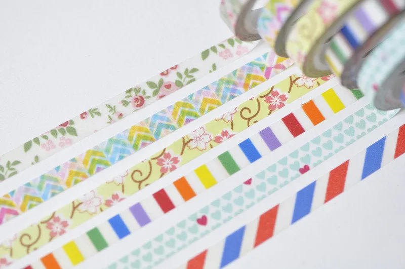 Washi Tapes Set Skinny 6 Rolls A Set 6mm Wide x 5 Meters A13377