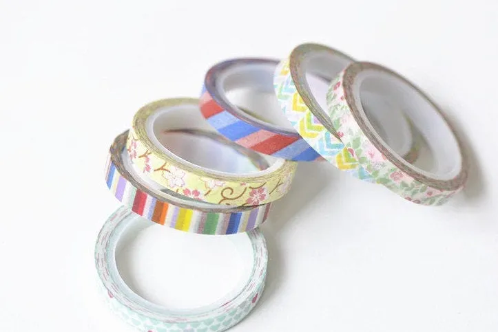 Washi Tapes Set Skinny 6 Rolls A Set 6mm Wide x 5 Meters A13377