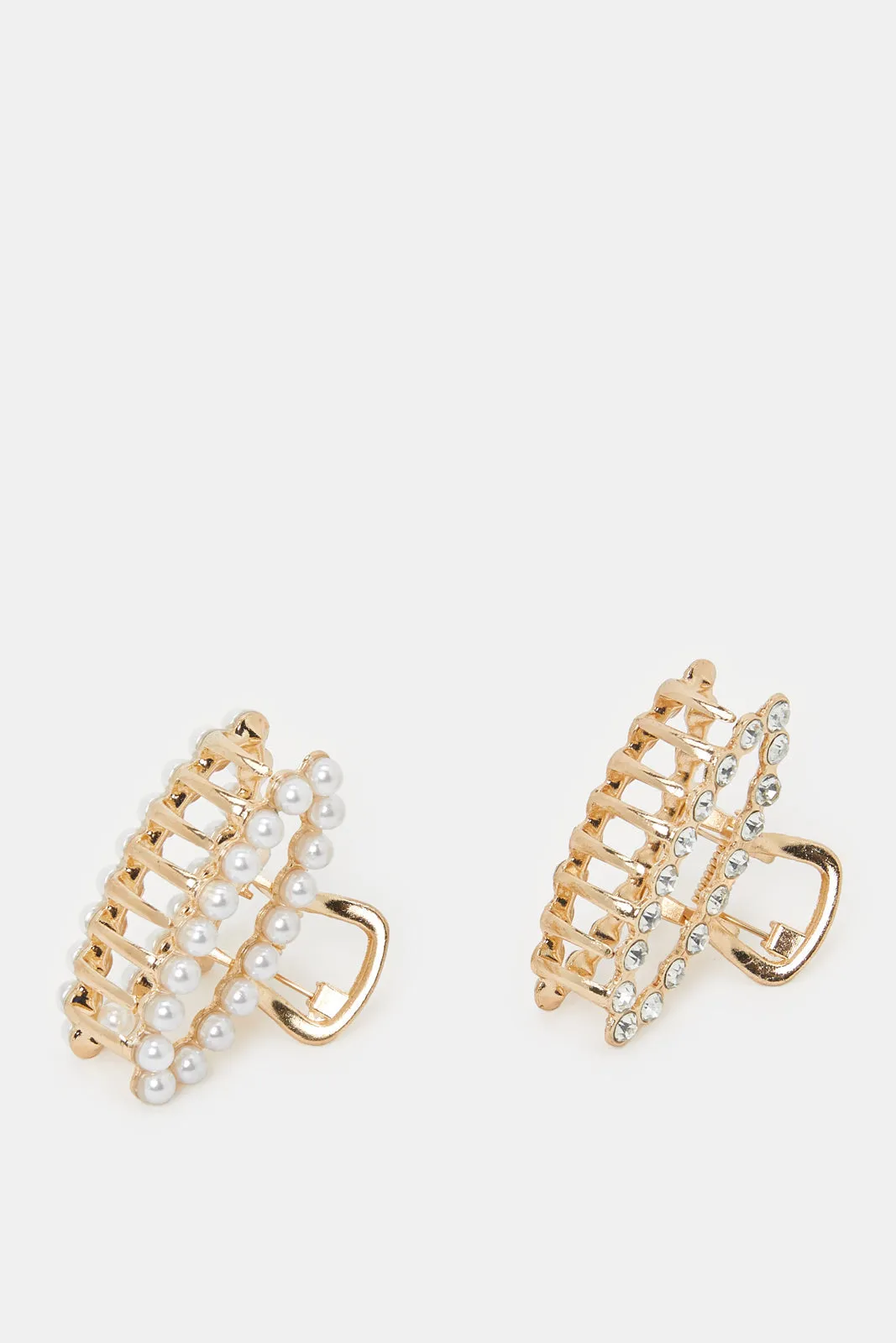 Women Gold Pearls Hair Claw (Pack of 2)